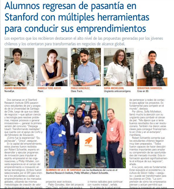 Aparición en la prensa de los ganadores del despega Usach Print3x printex printec print3c